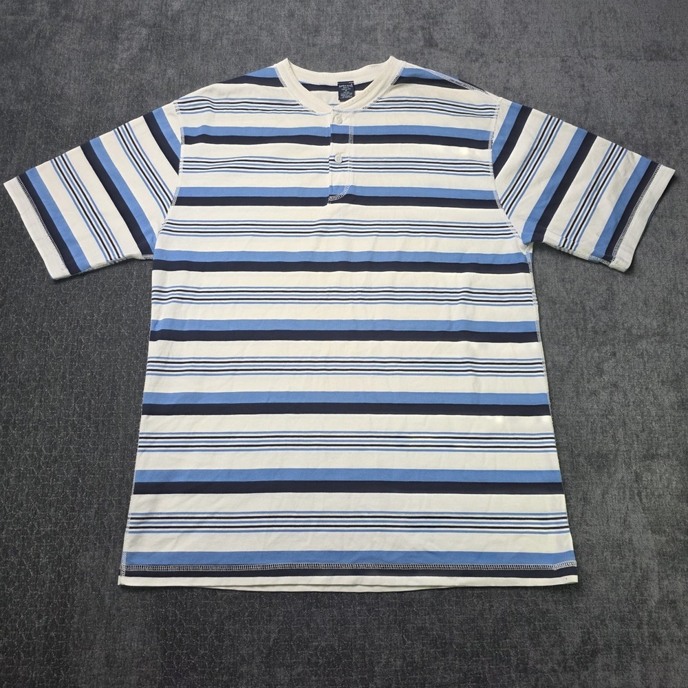 Vtg Made In USA Land's End Henley T Shirt Mens Medium White Blue Striped 90s M